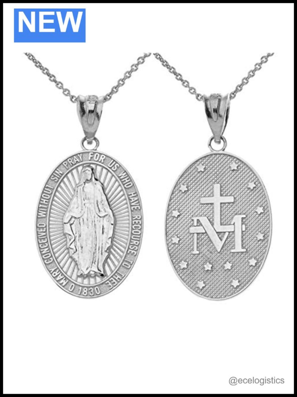925 Sterling Silver Miraculous Medal Blessed Virgin Mary Pendant Necklace